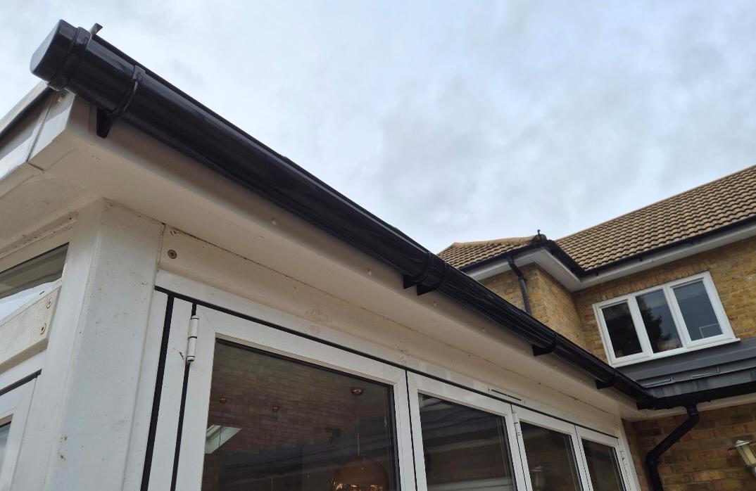 Close-up of guttering installation detail